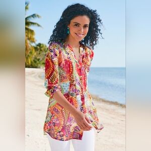 Soft Surroundings Colorful Paisley Women's Top Size Medium EUC